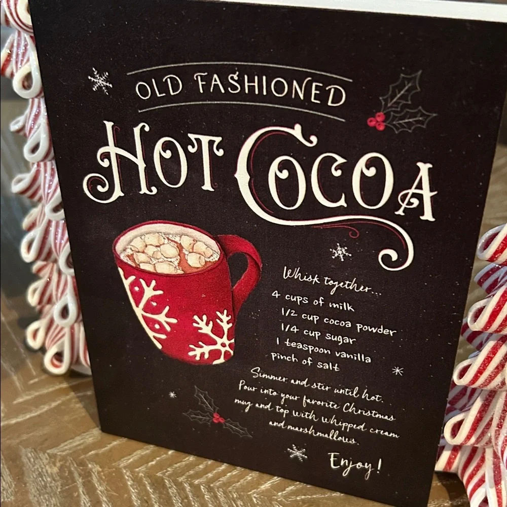 NEW! Winter Cottage Farmhouse Old Fashioned Hot Cocoa Recipe Rustic Wood Sign